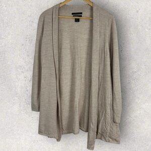 Tahari 100% Merino Wool Cardigan Size XL Knit Open Front Extra Fine Neutral Norm